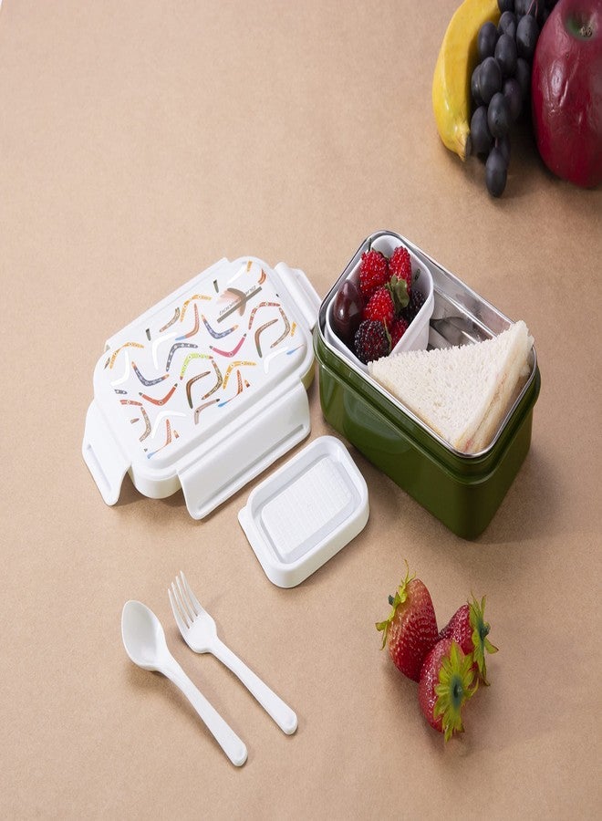 نابيا علبة طعام مدرسية للأطفال من نابيا بيبي، مصنوعة من الفولاذ المقاوم للصدأ والبلاستيك من الداخل، مع وعاء بلاستيكي داخلي وغطاء محكم الإغلاق (كبيرة، خضراء) - Image 1